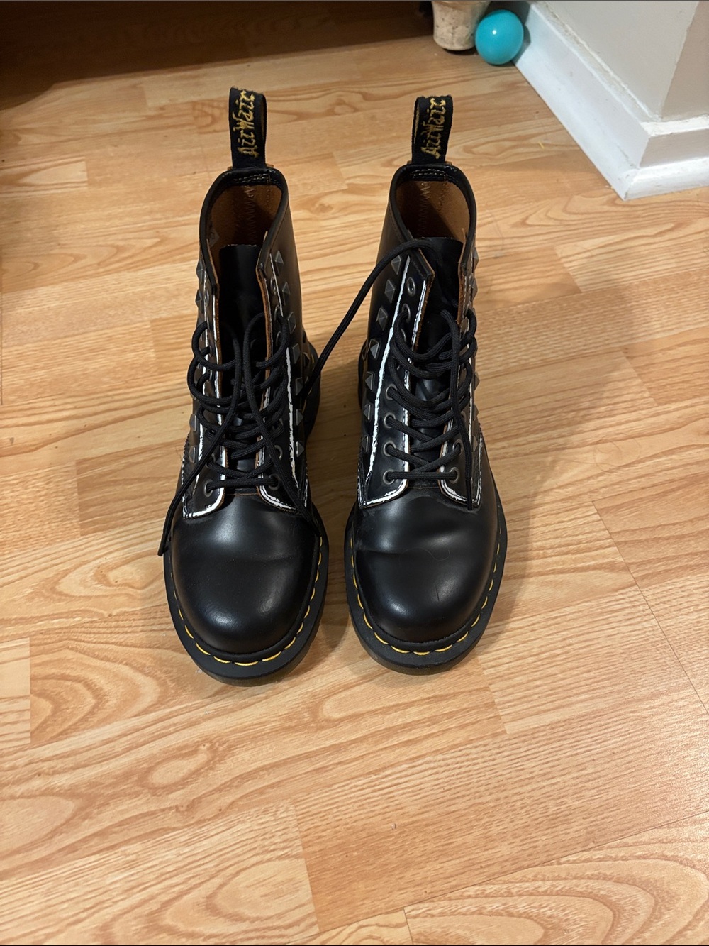 Dr. Martens Black Lace-Up Platform Boots with Yellow Stitching